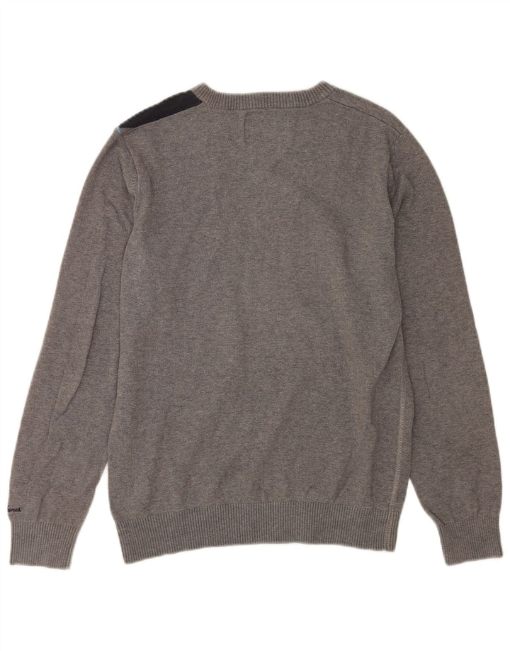 Jack & Jones Mens V-Neck Jumper Sweater Medium Grey Colourblock Cotton