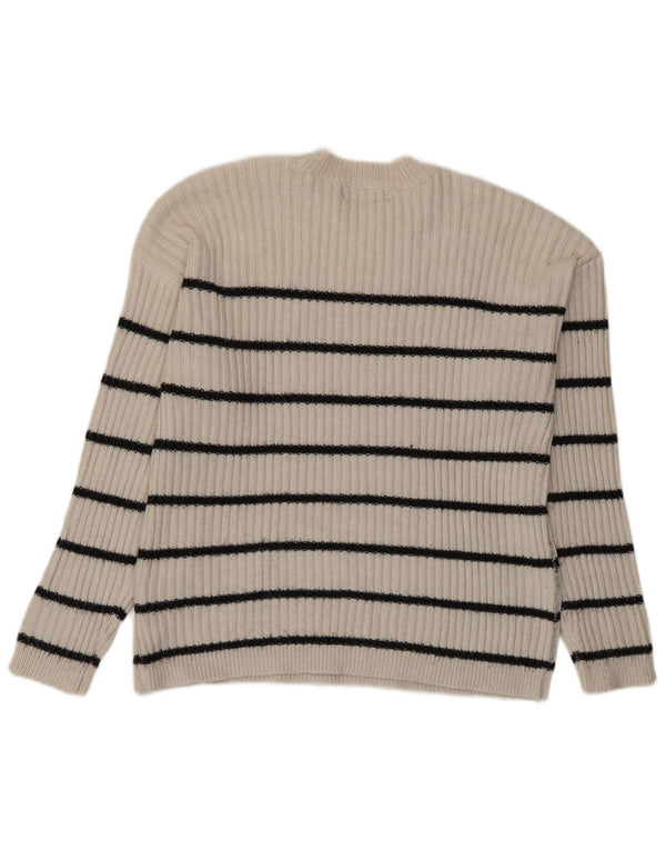 Marks & Spencer Womens Crew Neck Jumper Sweater UK 14 Medium Beige Striped