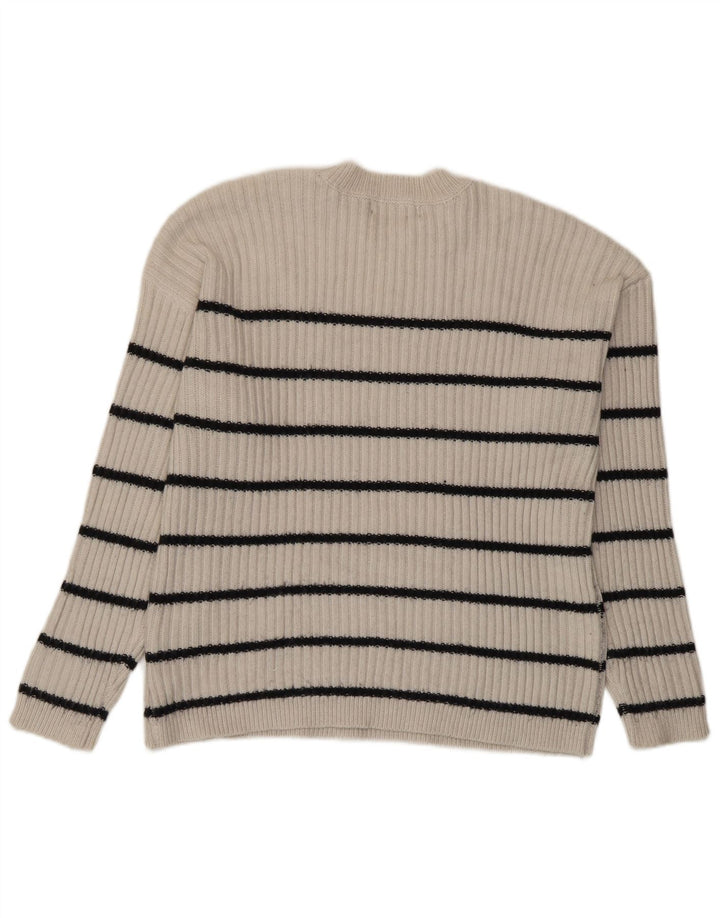 Marks & Spencer Womens Crew Neck Jumper Sweater UK 14 Medium Beige Striped