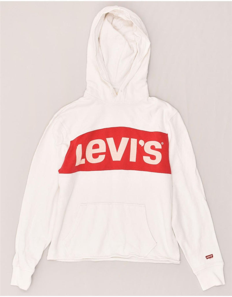 LEVI'S Mens Graphic Hoodie Jumper Small White Cotton | Vintage Levi's | Thrift | Second-Hand Levi's | Used Clothing | Messina Hembry 