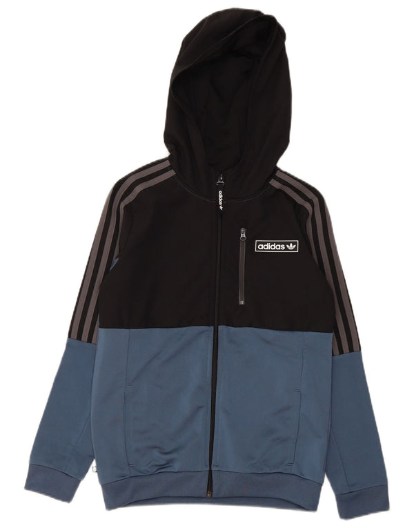 Adidas Boys Zip Hoodie Sweater 11-12 Years Black Colourblock Polyester