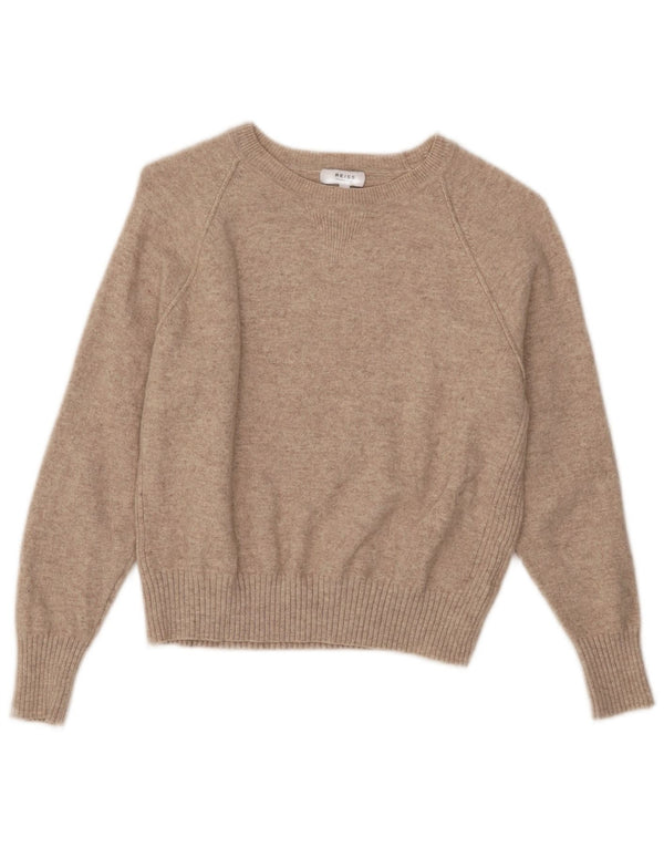 Reiss Womens Crop Boat Neck Jumper Sweater UK 12 Medium Beige Flecked Wool