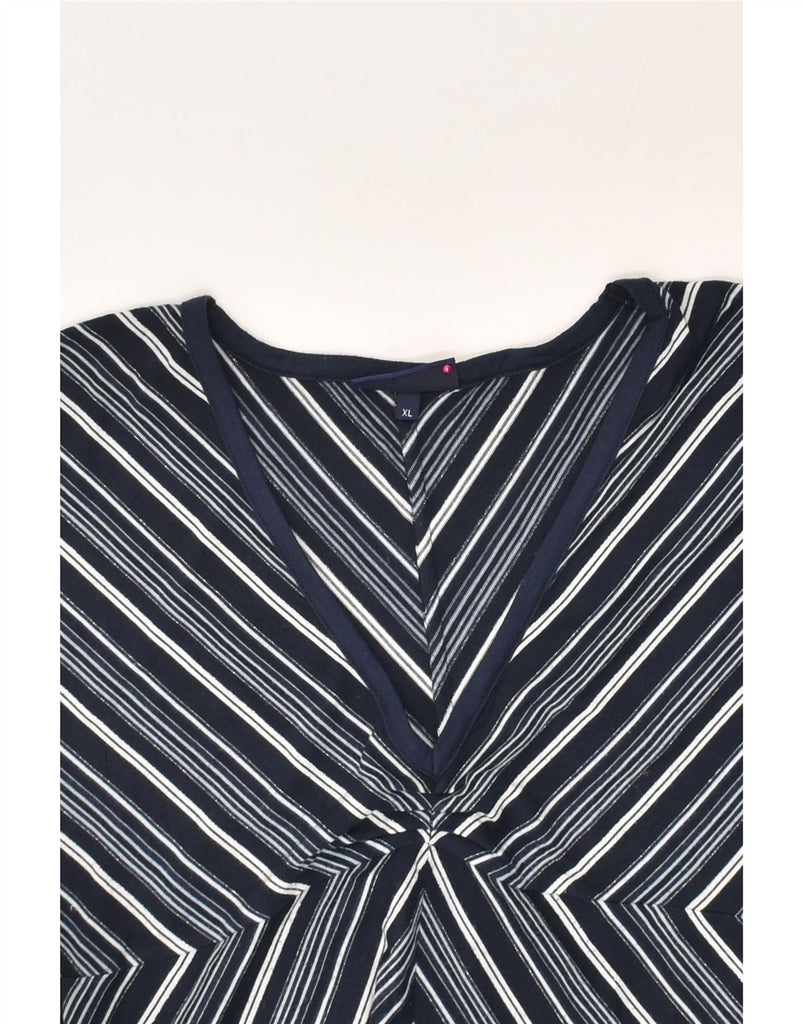 TRUSSARDI Womens Slim Blouse Top UK 18 XL Navy Blue Striped Polyester | Vintage Trussardi | Thrift | Second-Hand Trussardi | Used Clothing | Messina Hembry 