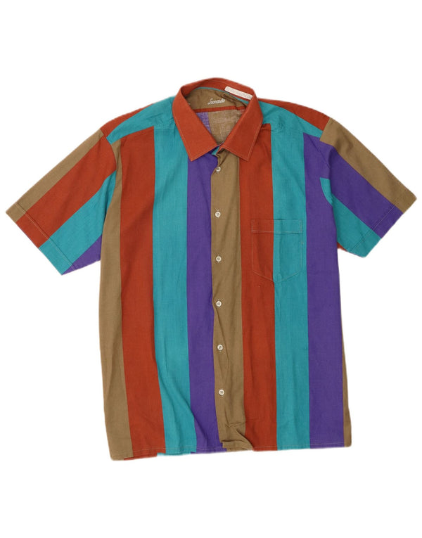 Leonardo Mens Short Sleeve Shirt IT 42 Medium Multicoloured Striped Cotton