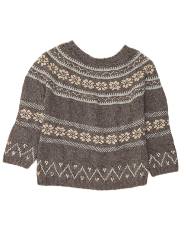 Max Mara Womens Boat Neck Jumper Sweater UK 12 Medium Grey Fair Isle