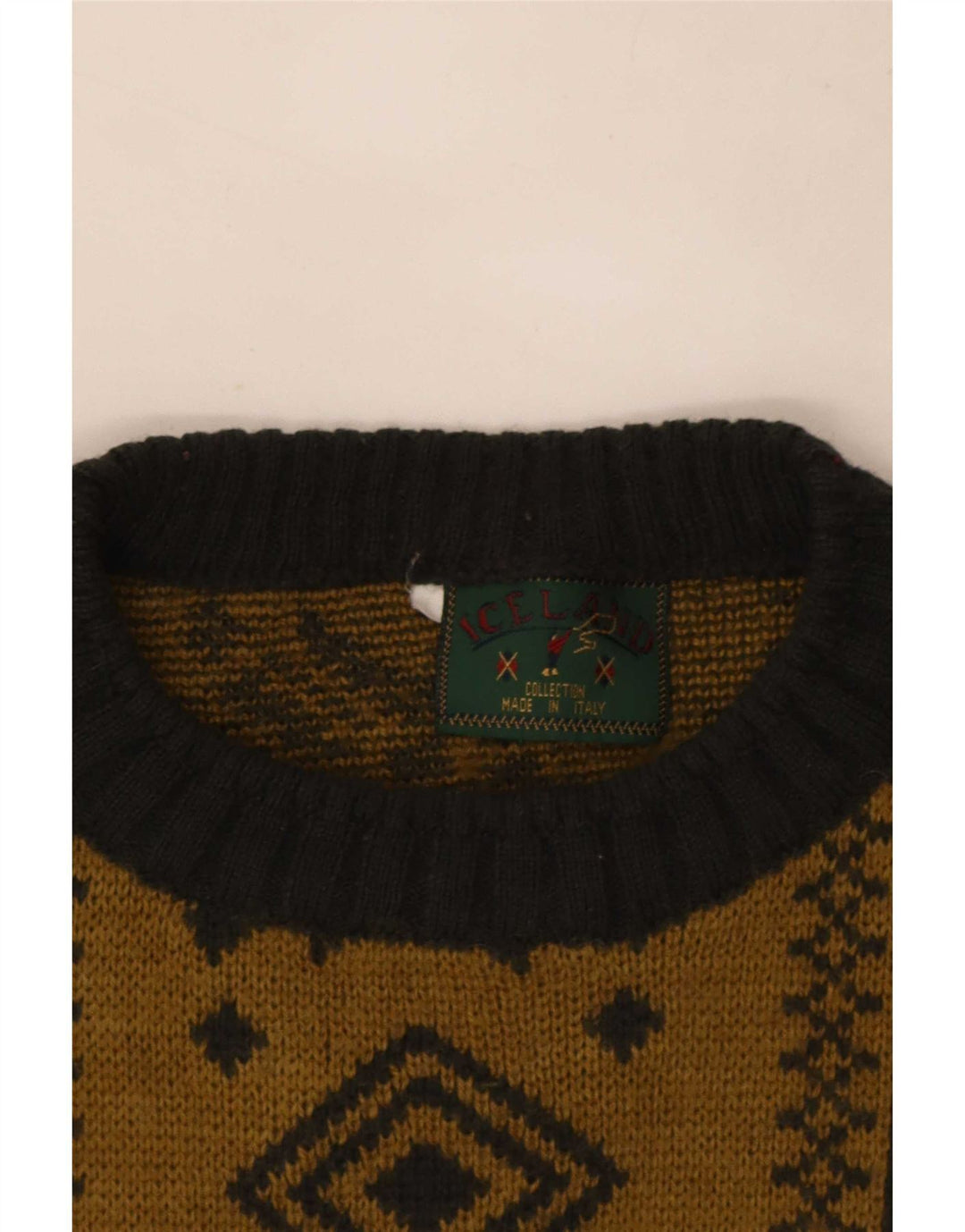 Iceland Mens Crew Neck Jumper Sweater Large Khaki Fair Isle