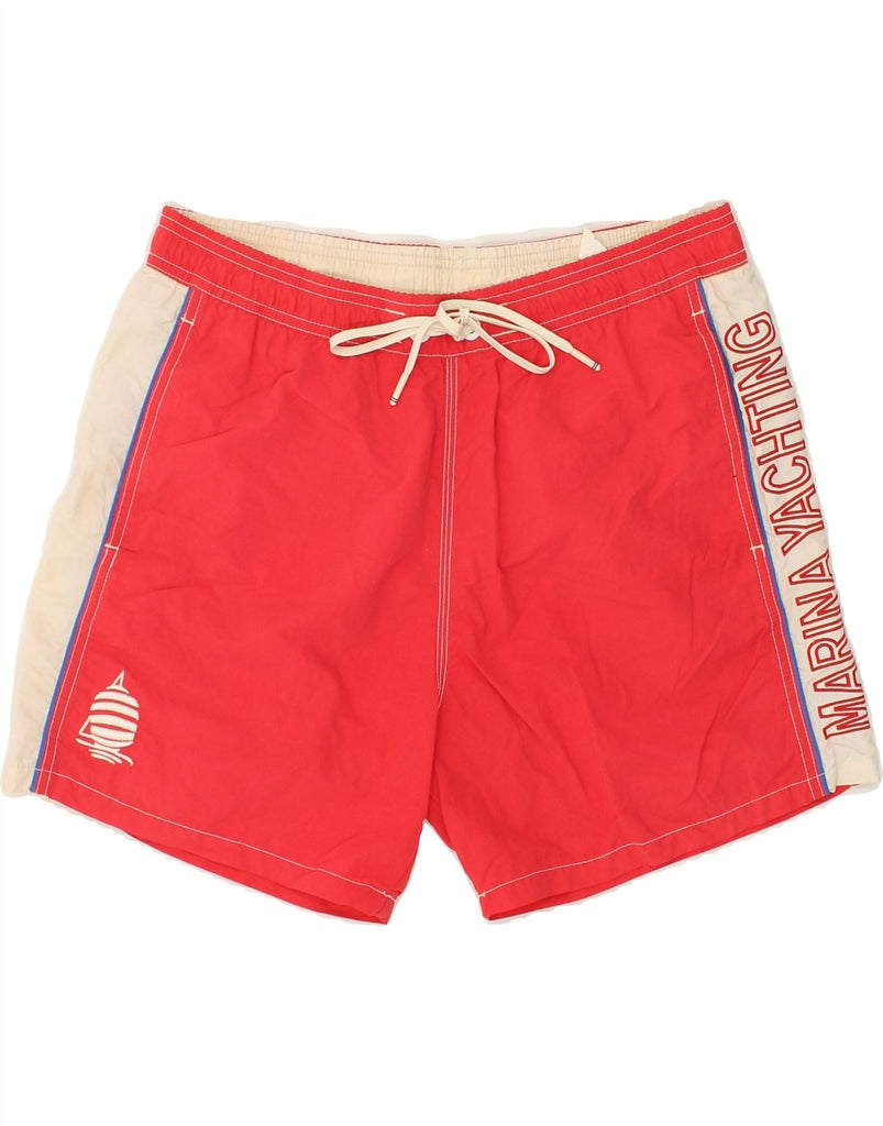 MARINA YACHTING Mens Graphic Swimming Shorts Large Red Colourblock Vintage Marina Yachting and Second-Hand Marina Yachting from Messina Hembry 