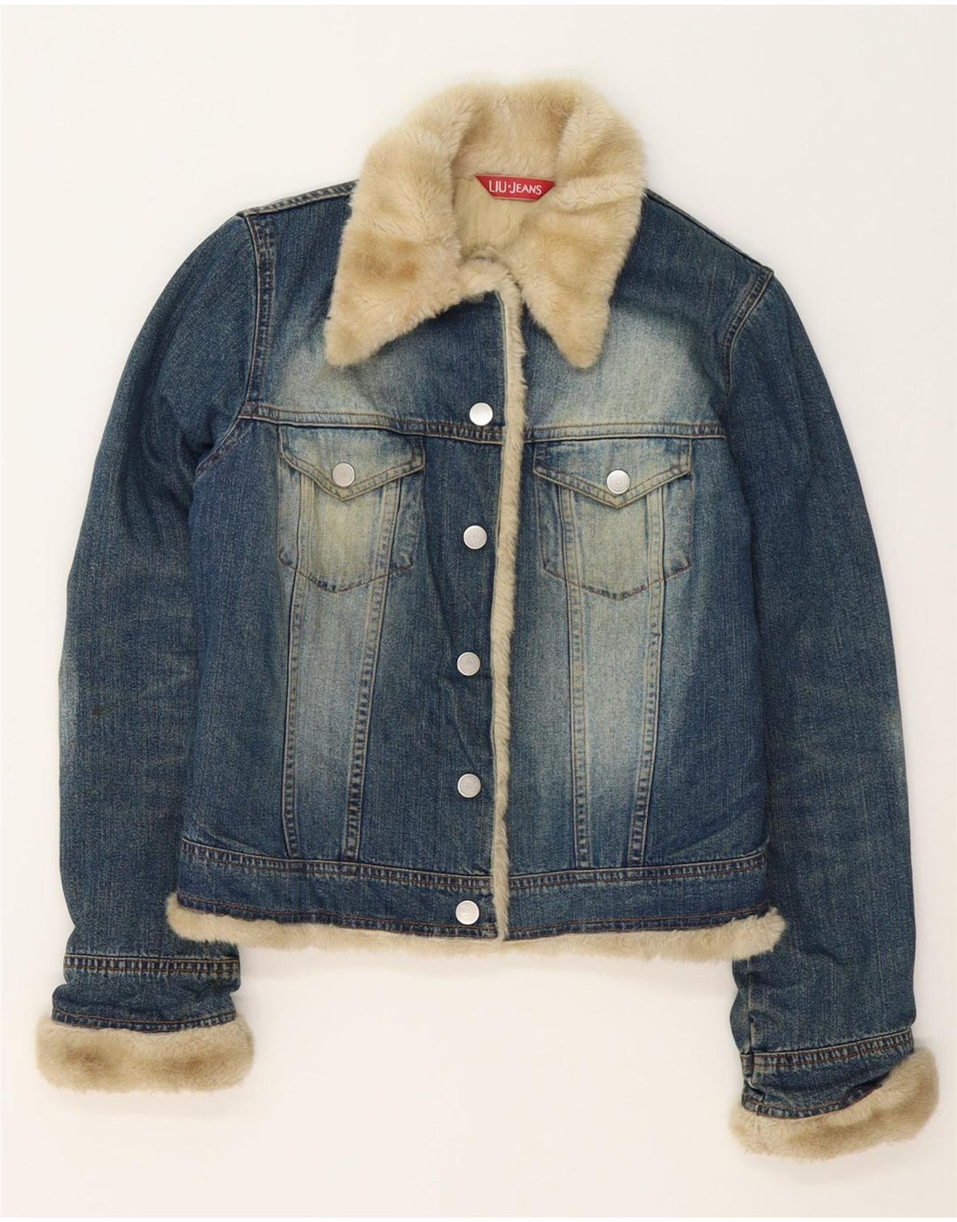 Liu Jo Womens Sherpa Denim Jacket UK 10 Small Blue Cotton