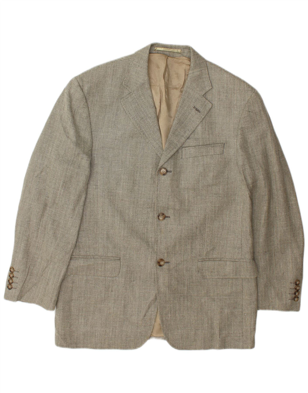 Marks & Spencer Mens Blazer Jacket UK 38 Medium Beige Herringbone Wool