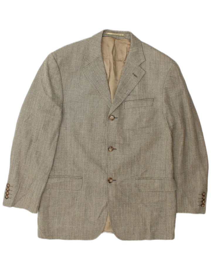 Marks & Spencer Mens Blazer Jacket UK 38 Medium Beige Herringbone Wool