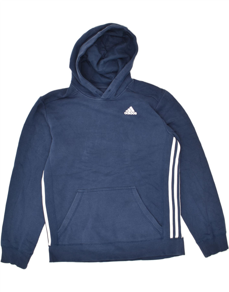 ADIDAS Mens Graphic Hoodie Jumper Small Navy Blue Colourblock Cotton | Vintage Adidas | Thrift | Second-Hand Adidas | Used Clothing | Messina Hembry 