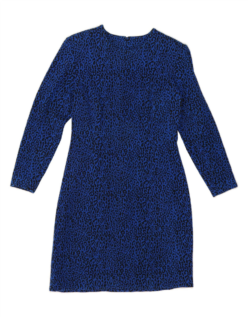 VINTAGE Womens Long Sleeve Sheath Dress UK 12 Medium Blue Animal Print Vintage Vintage and Second-Hand Vintage from Messina Hembry 