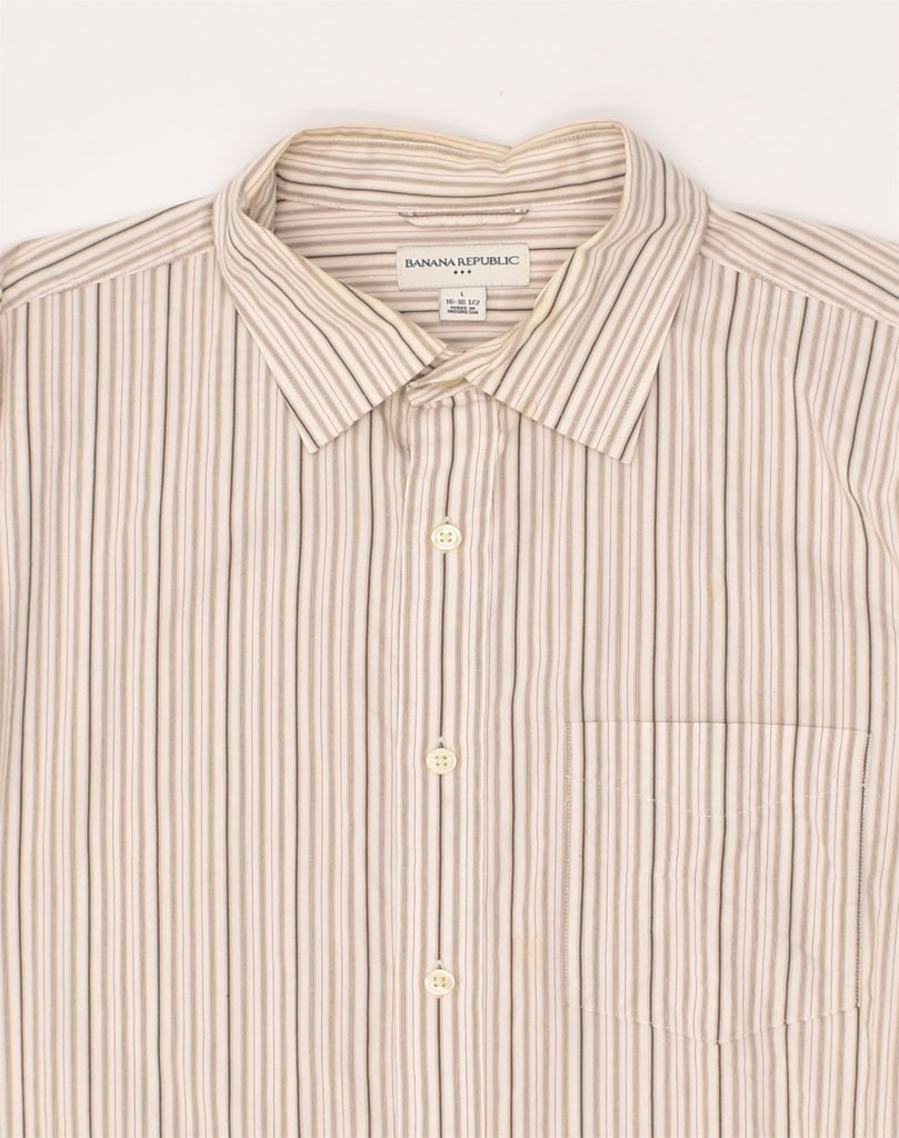 BANANA REPUBLIC Mens Shirt Size 16 1/2 Large Beige Pinstripe Cotton | Vintage Banana Republic | Thrift | Second-Hand Banana Republic | Used Clothing | Messina Hembry 