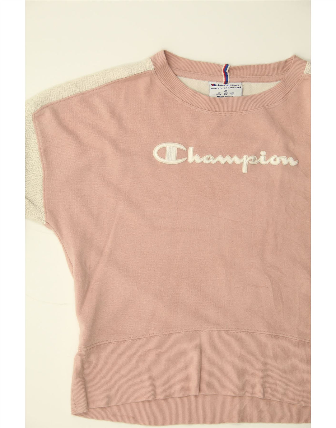 CHAMPION Womens Oversized Graphic Sweatshirt Jumper UK 6 XS Pink Vintage Champion and Second-Hand Champion from Messina Hembry 