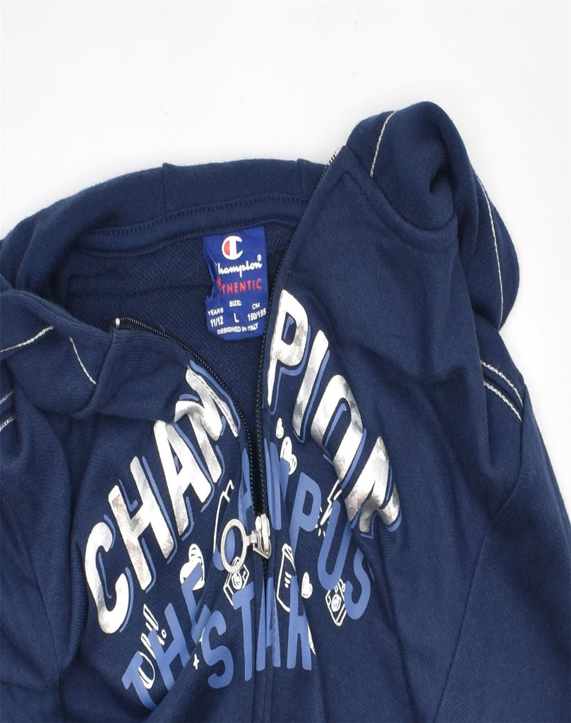 CHAMPION Boys Graphic Zip Hoodie Sweater 11-12 Years Large Navy Blue | Vintage | Thrift | Second-Hand | Used Clothing | Messina Hembry 