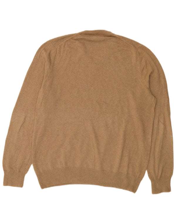 Marks & Spencer Mens V-Neck Jumper Sweater Large Brown Cotton