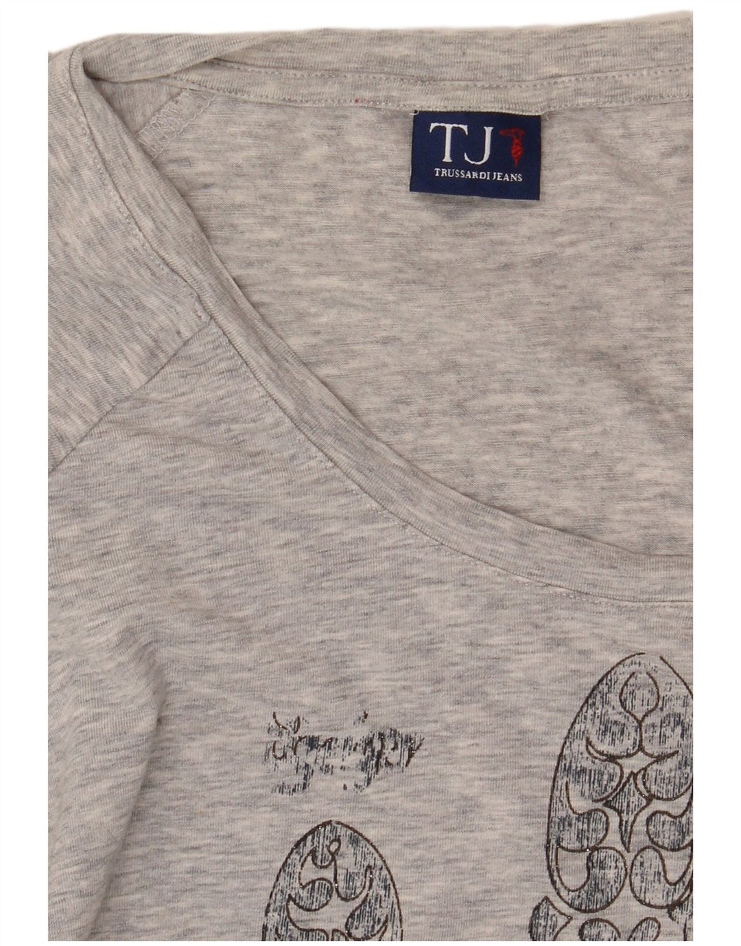 Trussardi Jeans Womens Graphic T-Shirt Top UK 12 Medium Grey