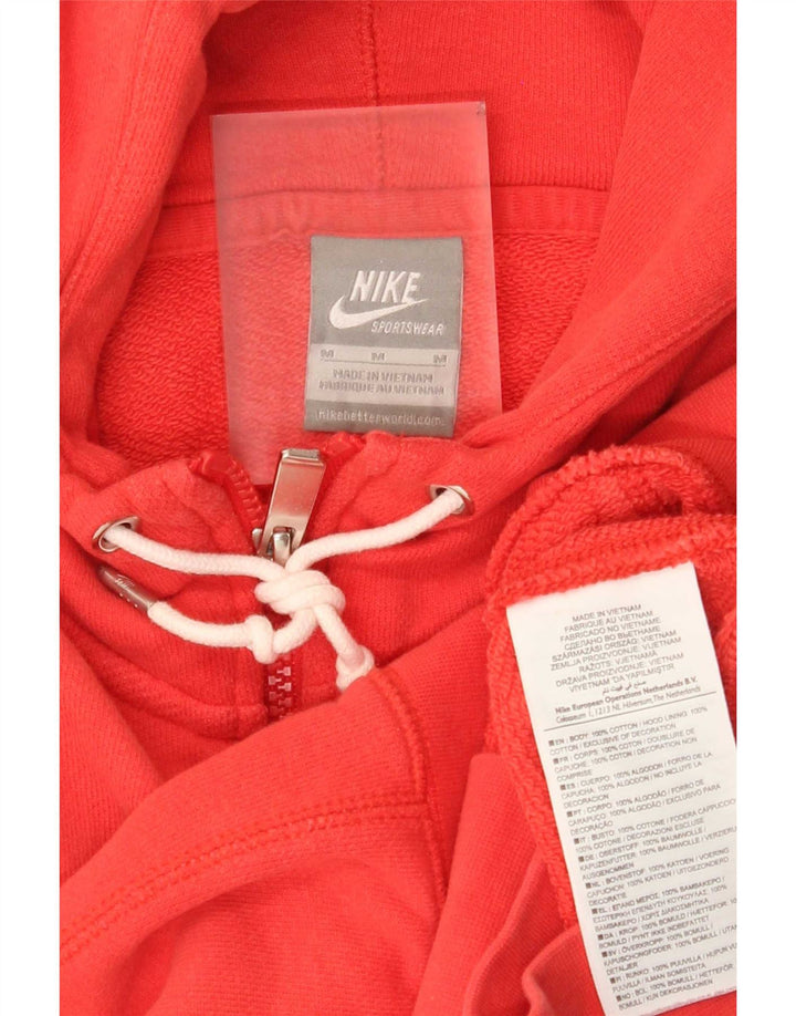 Nike Womens Zip Hoodie Sweater UK 14 Medium Red Cotton