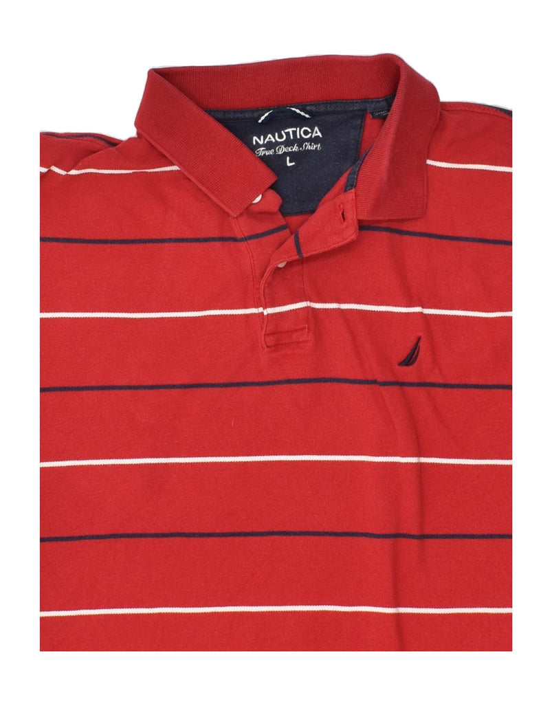 NAUTICA Mens Polo Shirt Large Red Striped Cotton | Vintage Nautica | Thrift | Second-Hand Nautica | Used Clothing | Messina Hembry 