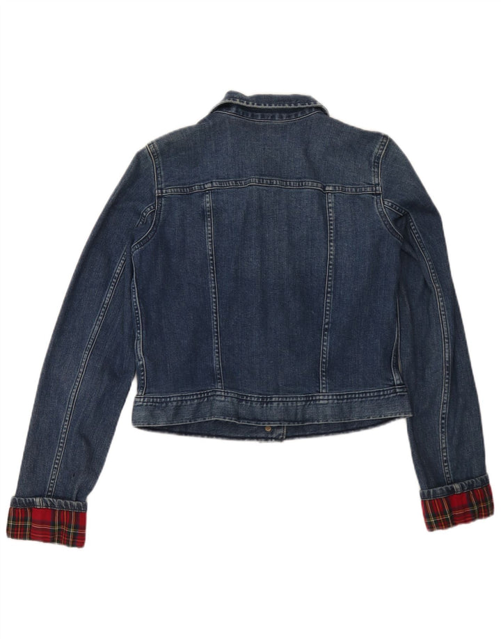 Ralph Lauren Womens Crop Denim Jacket UK 12 Medium Blue Check Cotton