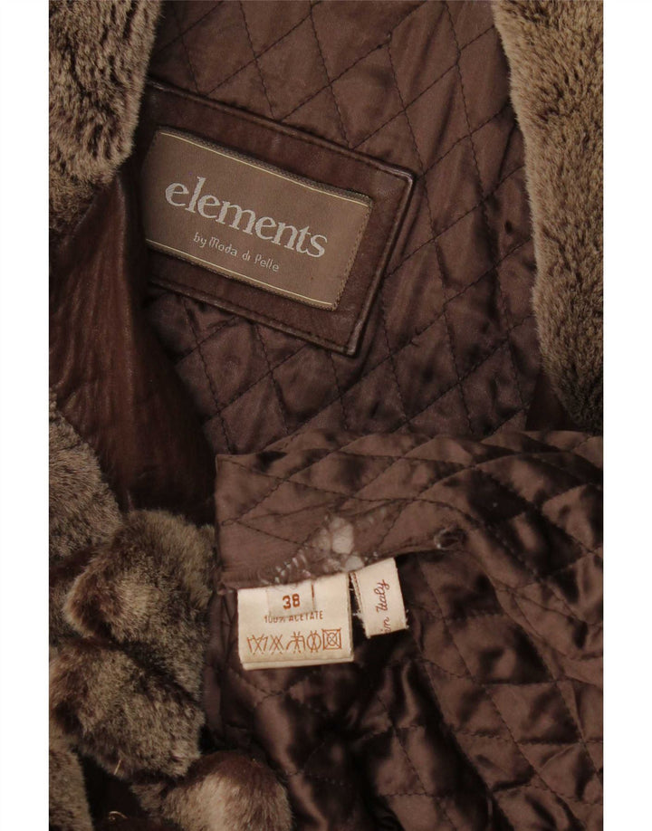 Elements Womens Leather Coat EU 38 Medium Brown