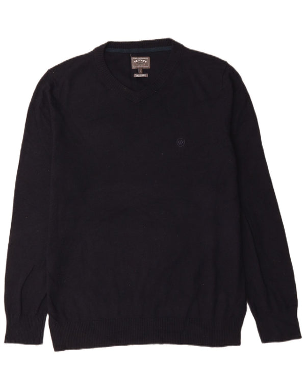 Fat Face Mens V-Neck Jumper Sweater Large Navy Blue Cotton