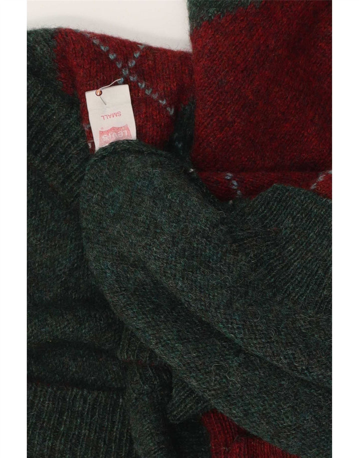Levi's Mens Cardigan Sweater Small Green Argyle/Diamond Virgin Wool