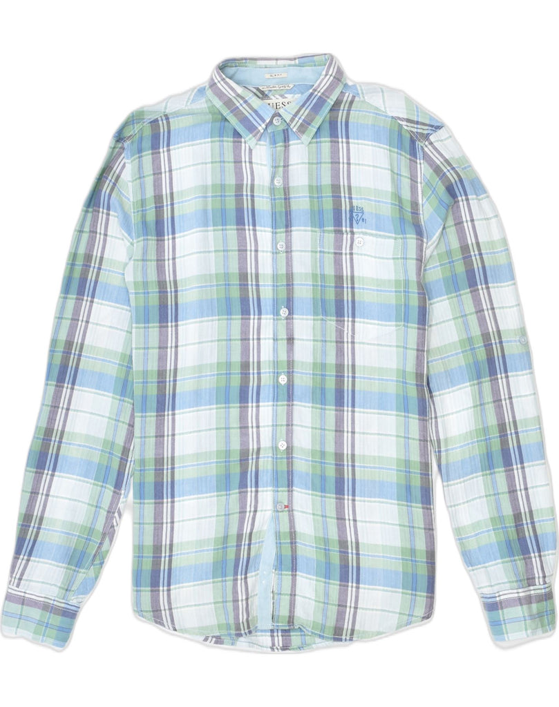 GUESS Mens Slim Fit Shirt Small Blue Check Cotton | Vintage | Thrift | Second-Hand | Used Clothing | Messina Hembry 