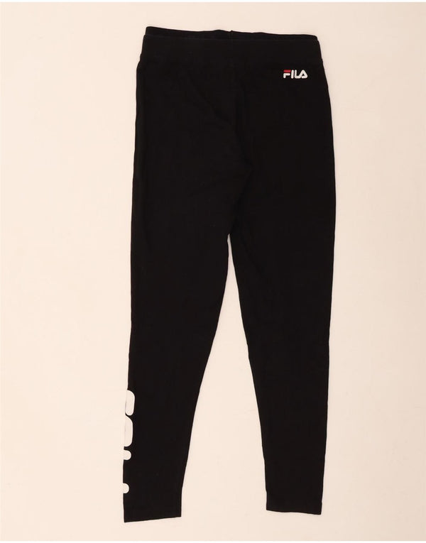 Fila Womens Graphic Leggings UK 12 Medium  Black Cotton