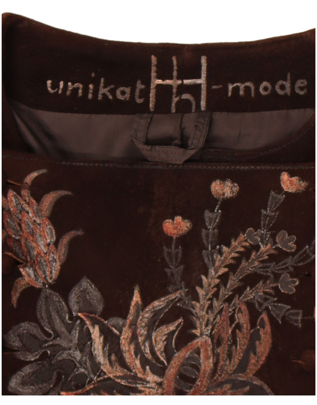 Vintage Womens Crop Suede Jacket UK 14 Medium Brown Floral