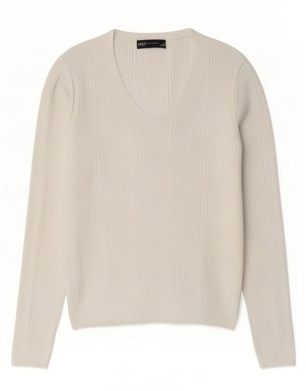 Marks & Spencer Womens V-Neck Jumper Sweater UK 10 Small White Viscose