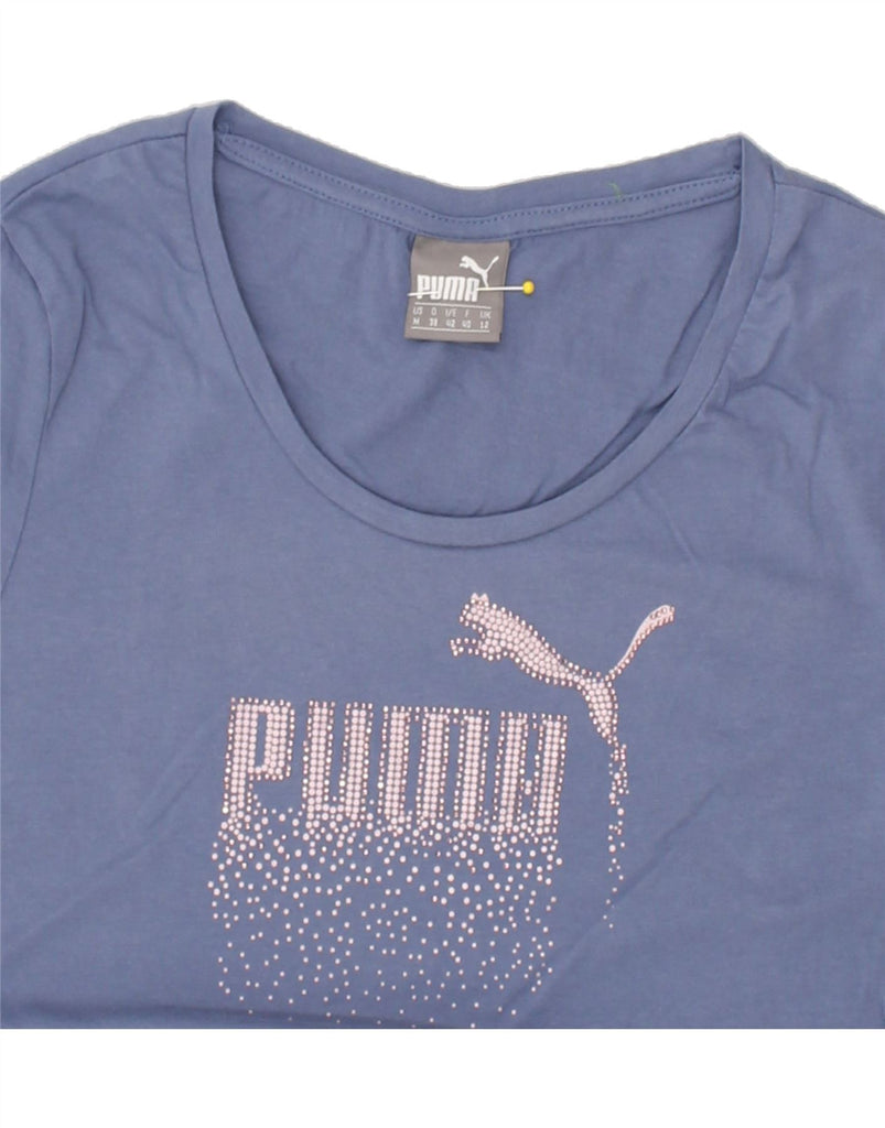 PUMA Womens Graphic T-Shirt Top UK 12 Medium Blue Cotton | Vintage Puma | Thrift | Second-Hand Puma | Used Clothing | Messina Hembry 