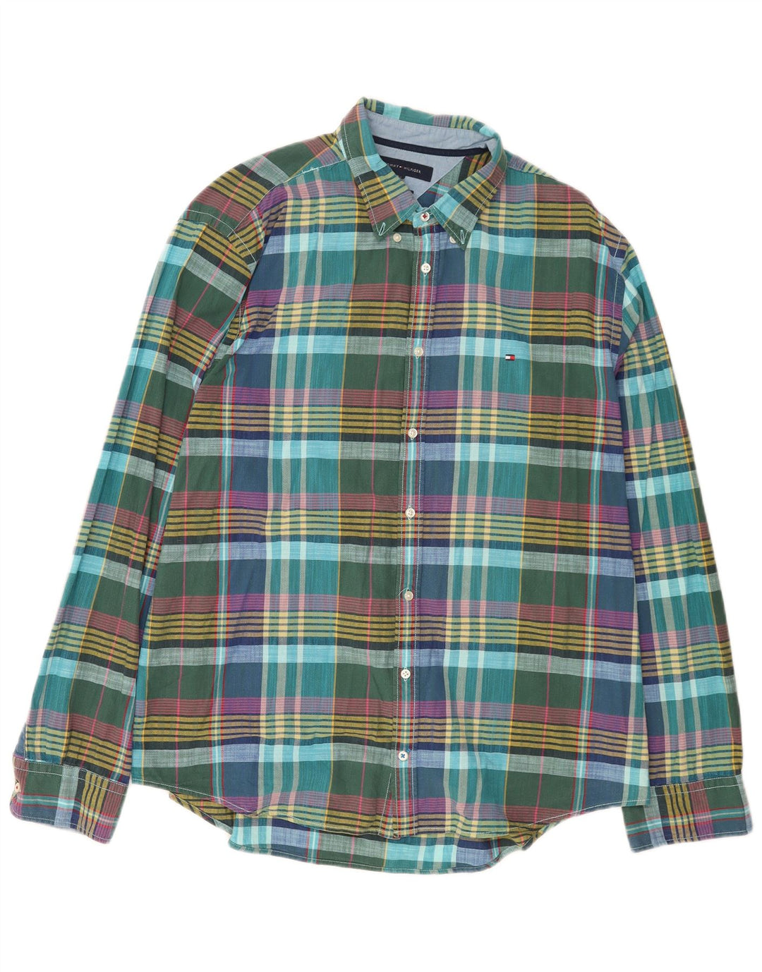Tommy Hilfiger Mens Shirt XL Turquoise Check Cotton