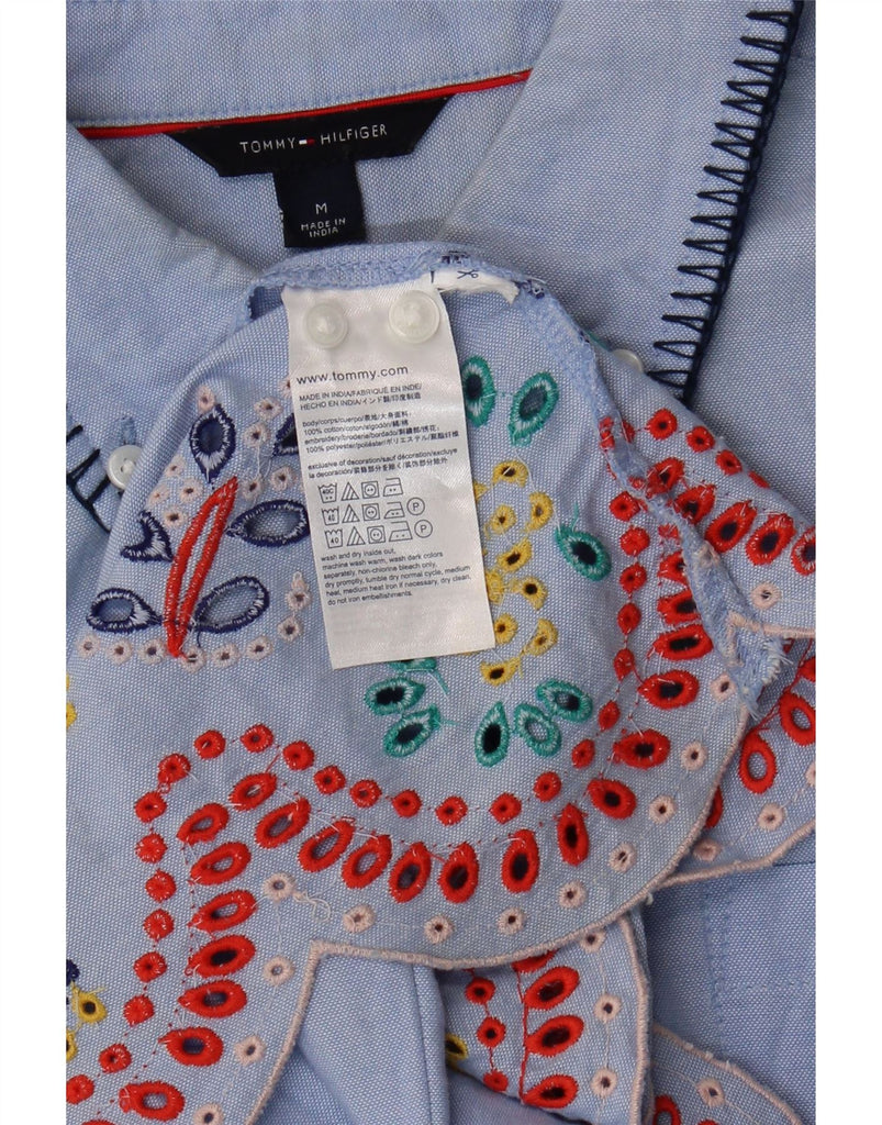 TOMMY HILFIGER Womens 3/4 Sleeve Shirt Dress UK 14 Medium Blue Floral Vintage Tommy Hilfiger and Second-Hand Tommy Hilfiger from Messina Hembry 