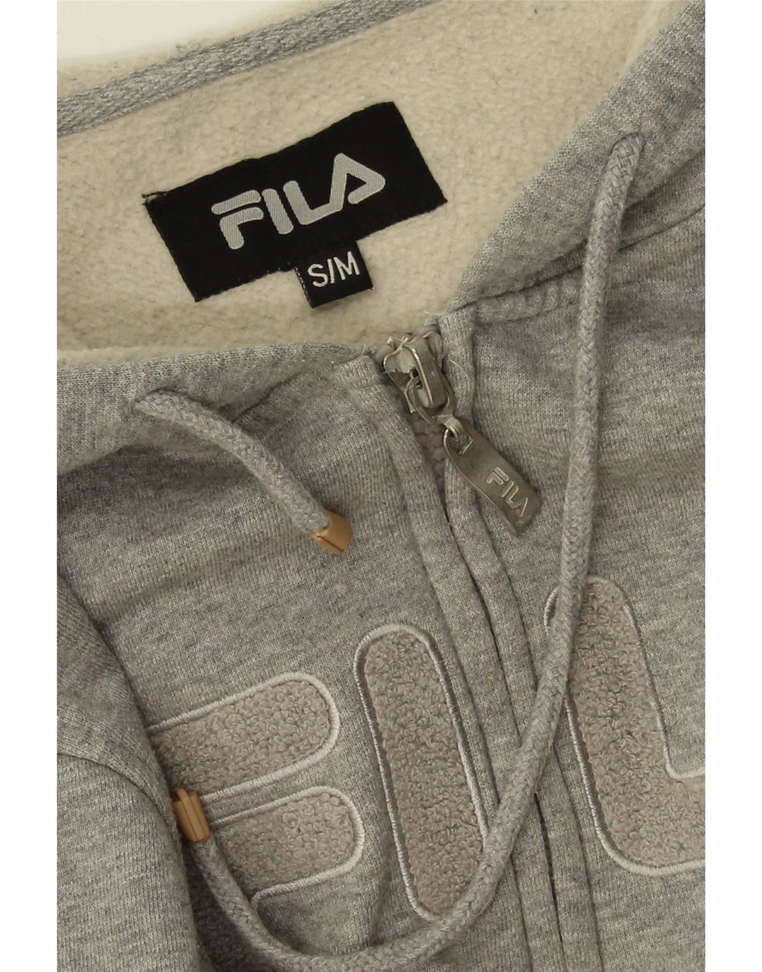 FILA Mens Graphic Zip Hoodie Sweater Small Grey Cotton Vintage Fila and Second-Hand Fila from Messina Hembry 