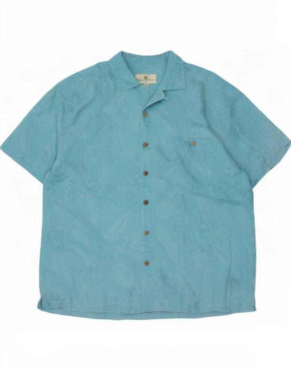 Island Shores Mens Hawaiian Short Sleeve Shirt XL Blue Floral Rayon