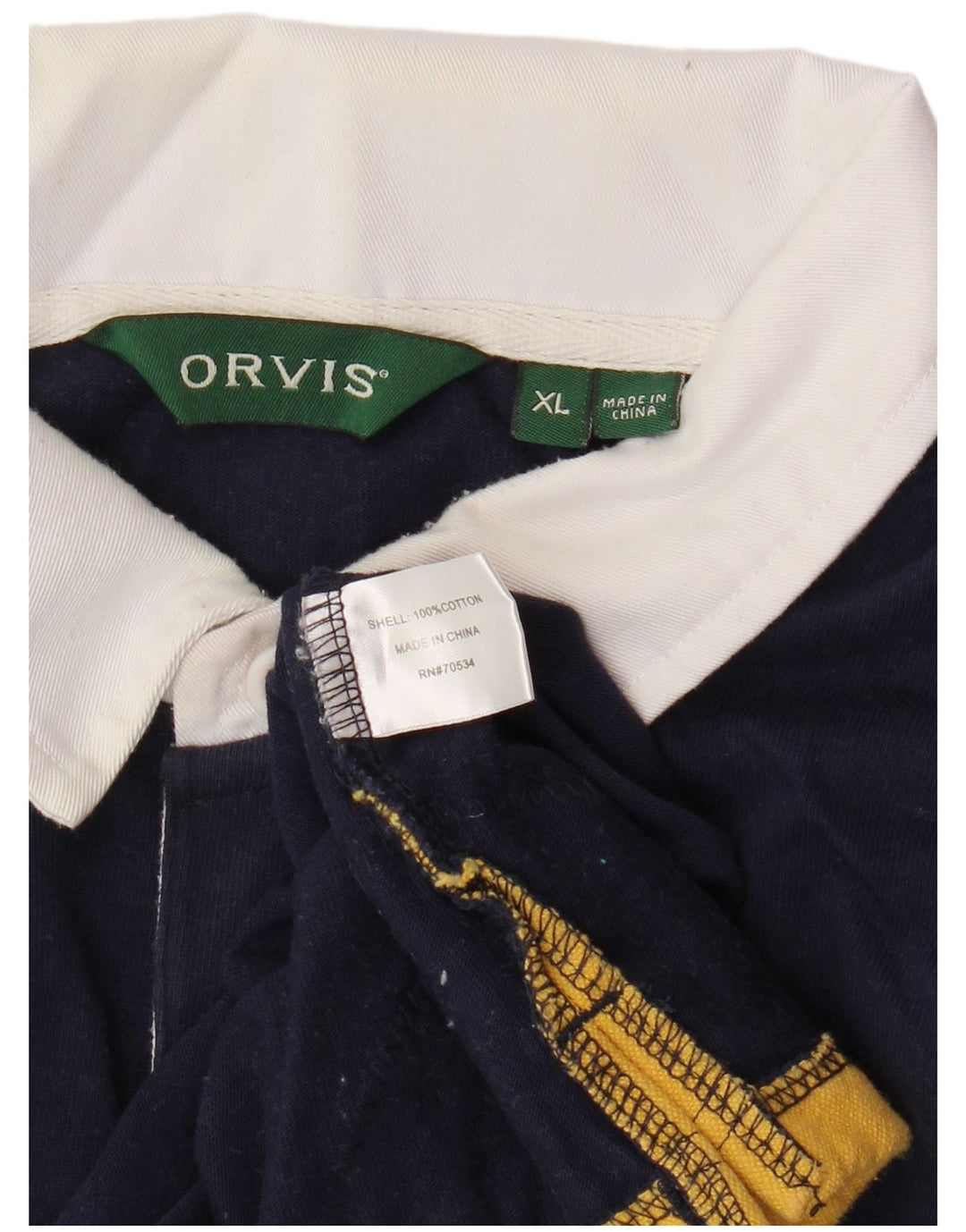 ORVIS Mens Long Sleeve Rugby Polo Shirt XL Navy Blue Colourblock Cotton