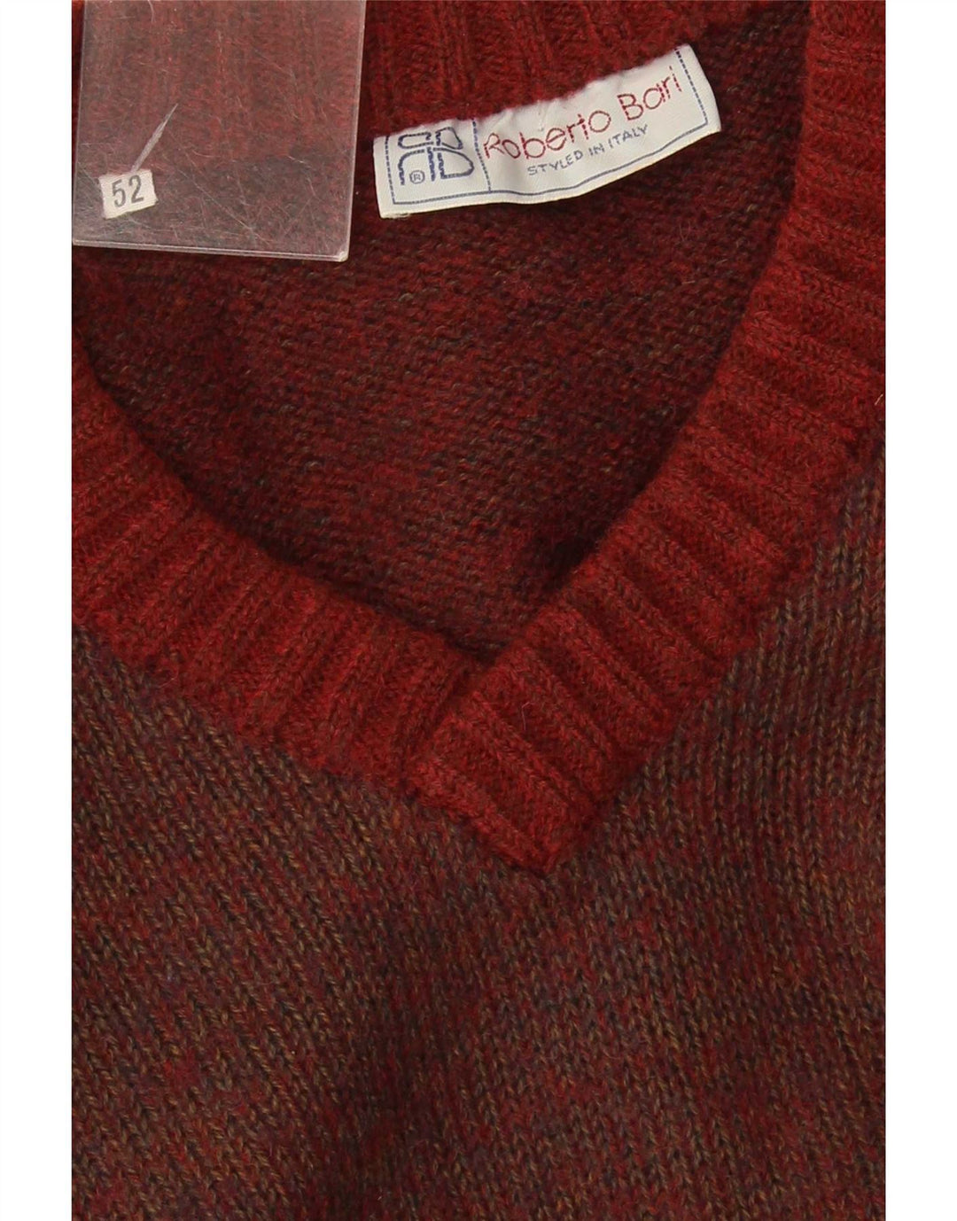 Vintage Mens V-Neck Jumper Sweater IT 52 Large Brown Colourblock