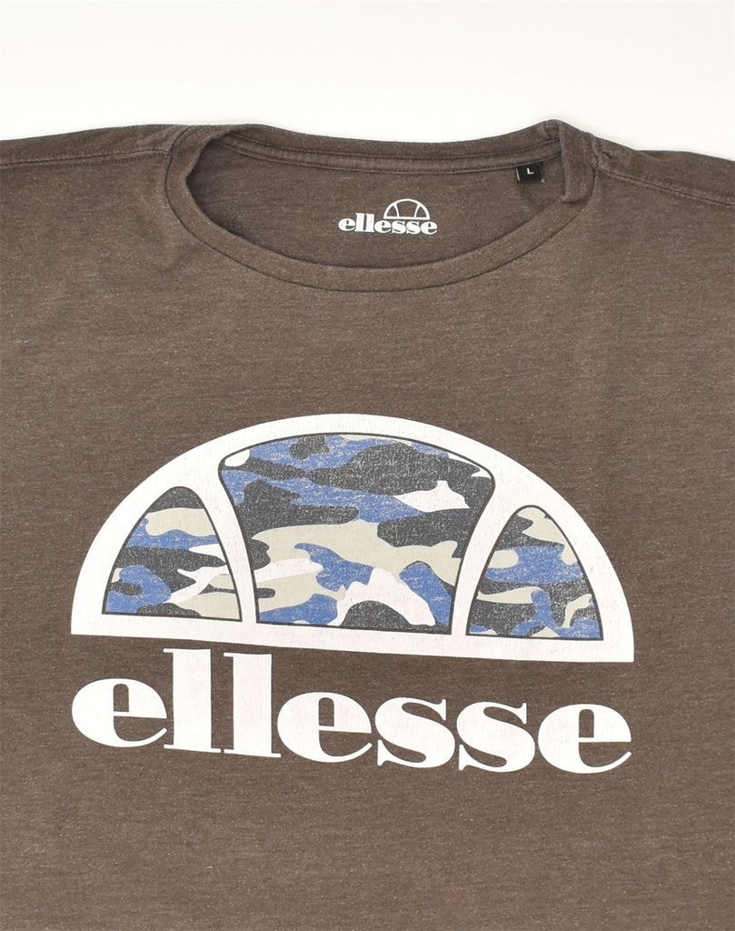 ELLESSE Womens Graphic T-Shirt Top UK 16 Large Brown Cotton | Vintage Ellesse | Thrift | Second-Hand Ellesse | Used Clothing | Messina Hembry 