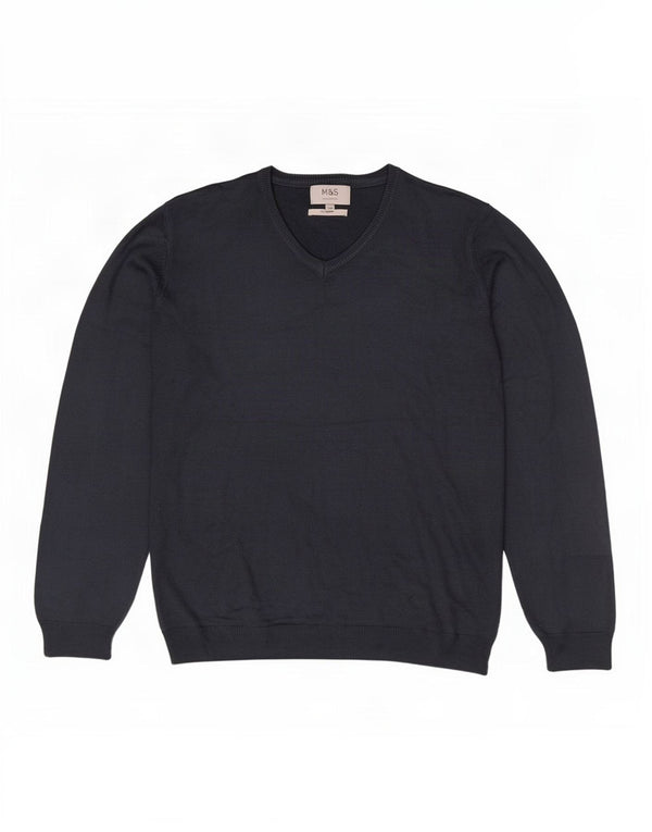 Marks & Spencer Mens V-Neck Jumper Sweater XL Navy Blue Acrylic