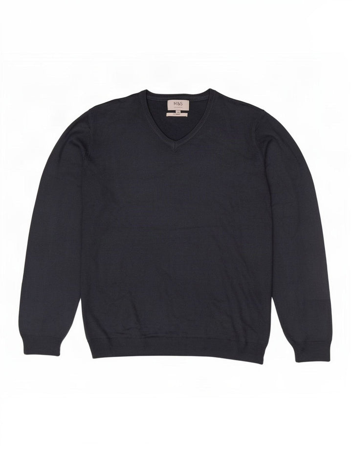 Marks & Spencer Mens V-Neck Jumper Sweater XL Navy Blue Acrylic