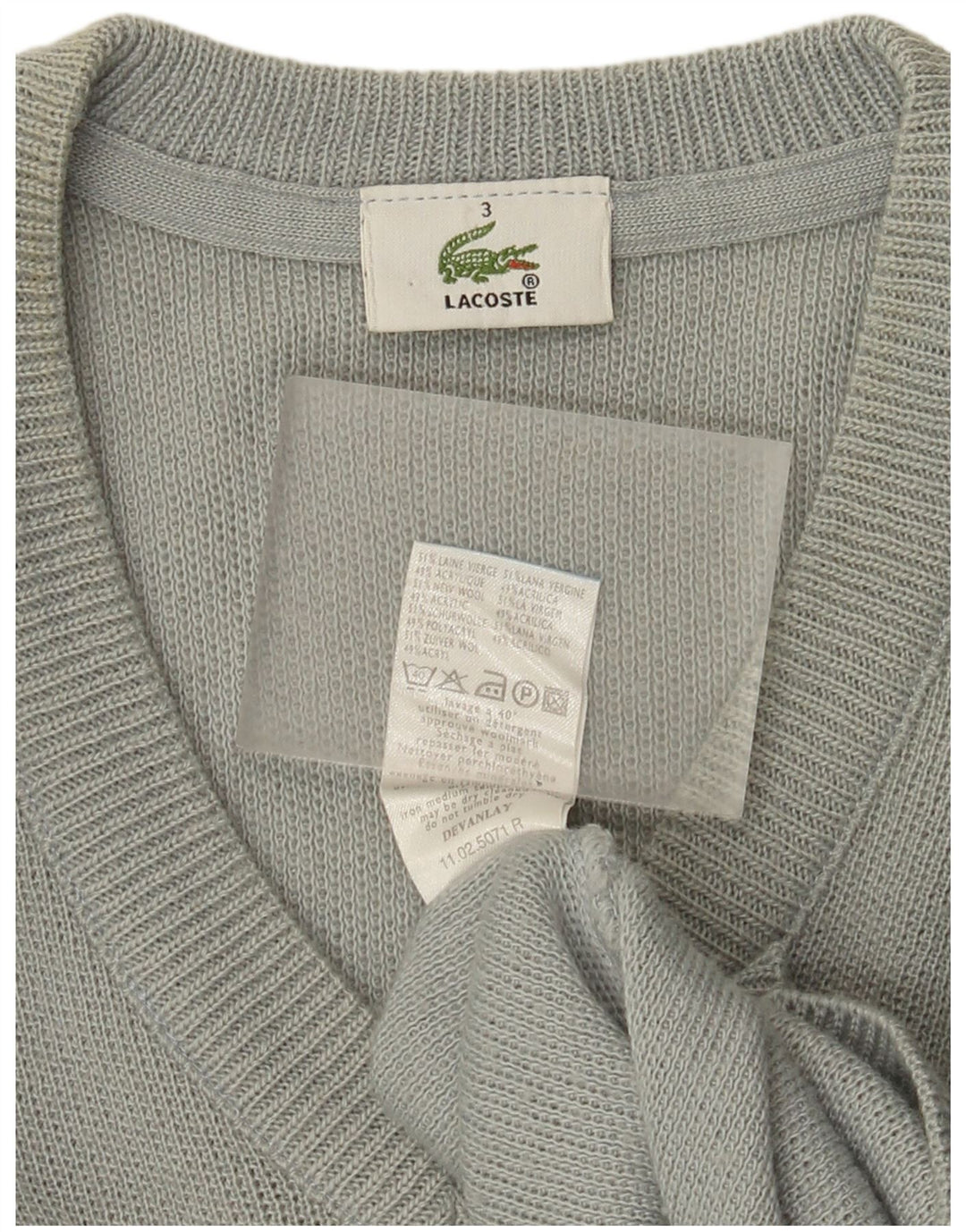 Lacoste Mens V-Neck Jumper Sweater Size 3 Small Green Wool