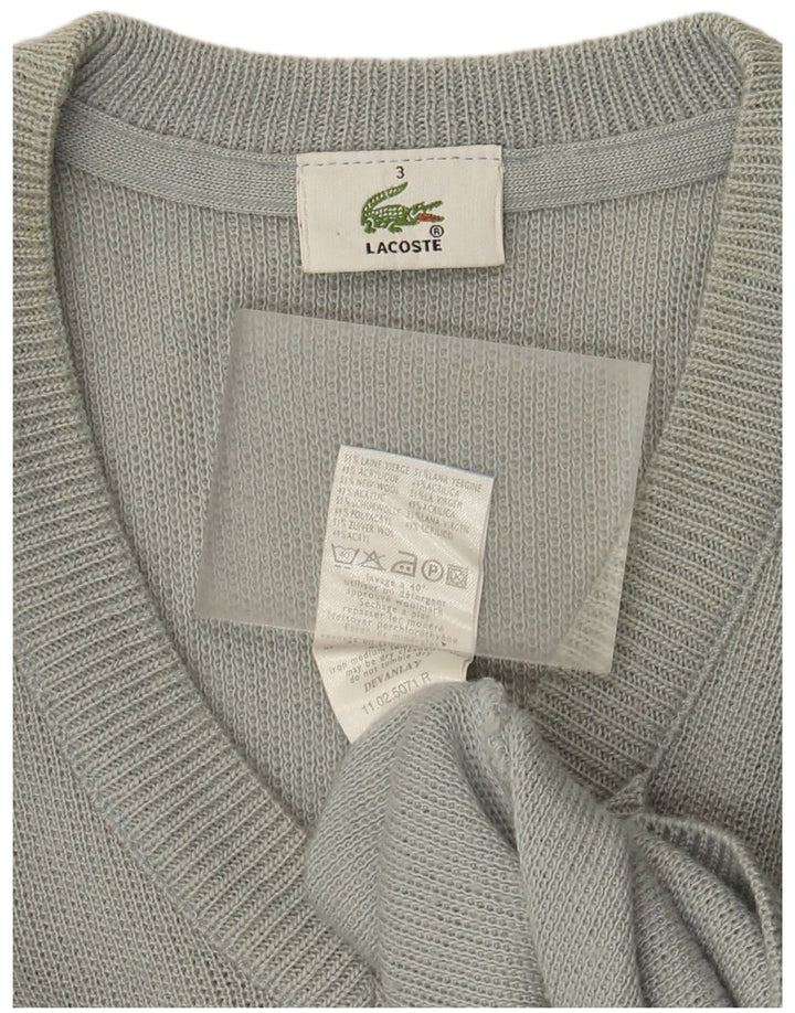 Lacoste Mens V-Neck Jumper Sweater Size 3 Small Green Wool
