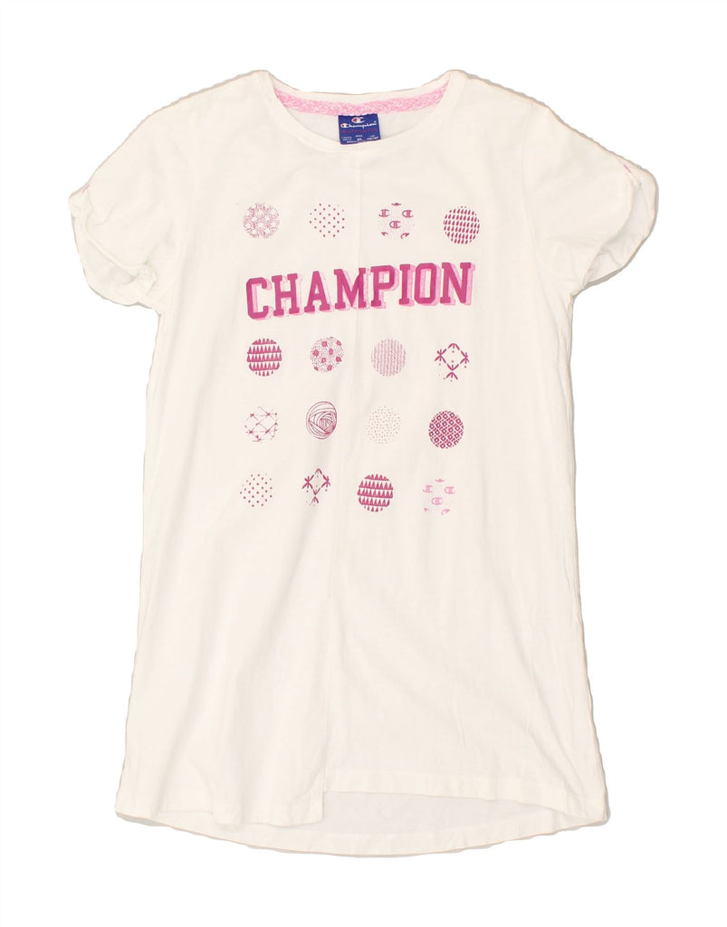 CHAMPION Girls Graphic T-Shirt Dress 13-14 Years XL White | Vintage Champion | Thrift | Second-Hand Champion | Used Clothing | Messina Hembry 