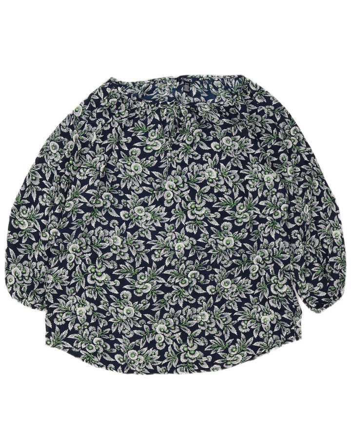 CHAPS Womens Oversized 3/4 Sleeve Blouse Top UK 10 Small Navy Blue Floral