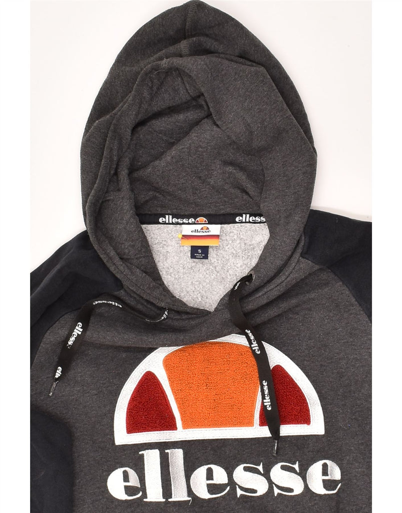 ELLESSE Mens Graphic Hoodie Jumper Small Grey Colourblock Cotton | Vintage Ellesse | Thrift | Second-Hand Ellesse | Used Clothing | Messina Hembry 