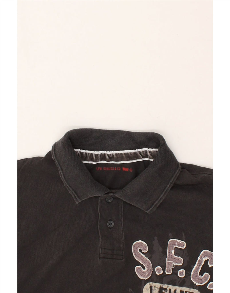 LEVI'S Mens Graphic Polo Shirt Medium Black Cotton | Vintage Levi's | Thrift | Second-Hand Levi's | Used Clothing | Messina Hembry 