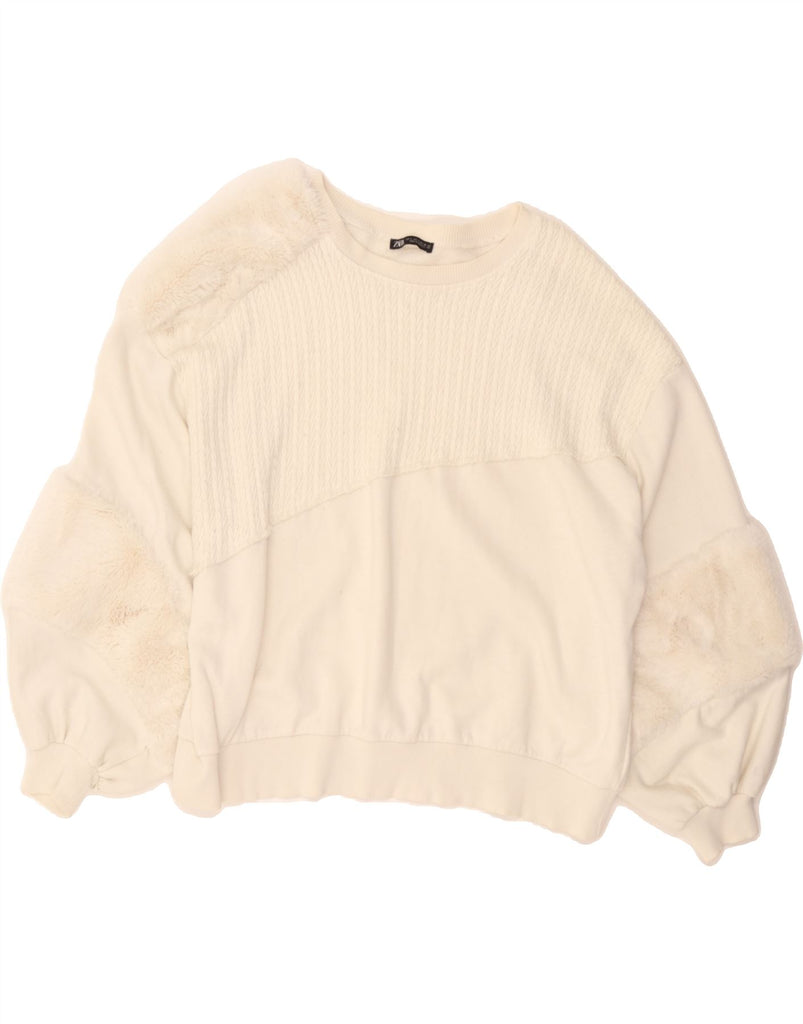 ZARA Womens Oversized Sweatshirt Jumper UK 10 Small White Cotton Vintage Zara and Second-Hand Zara from Messina Hembry 