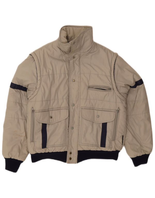 Vintage Mens Utility Jacket UK 38 Medium Grey Colourblock Polyester