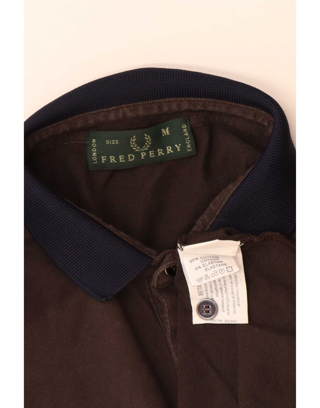 Fred Perry Mens Long Sleeve Rugby Polo Shirt Medium Brown Cotton